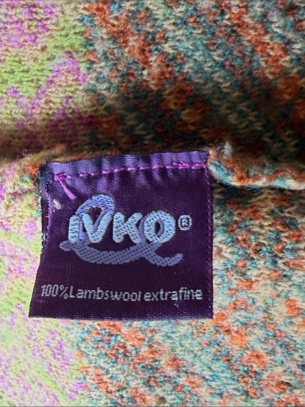 IVKO Extrafine Lambswool Patchwork Cardigan Wrap Sweater Boho MultiColor M Flaws